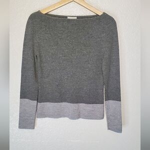 Loft Cashmere & Merino Wool Blend Two-Tone Gray Boat Neck Knit Sweater Sz Medium